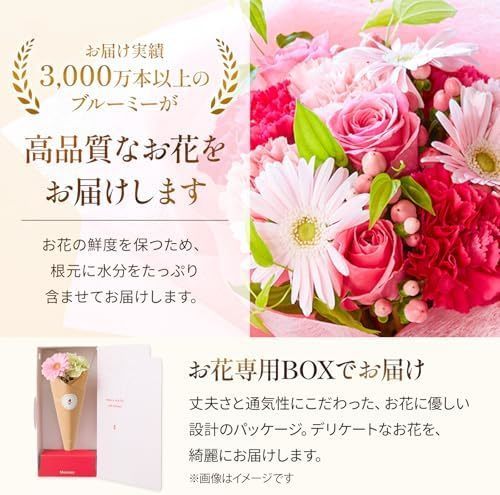 お花4本と花瓶セット(ホワイトマット 丸型) Happy Birthday カード付き