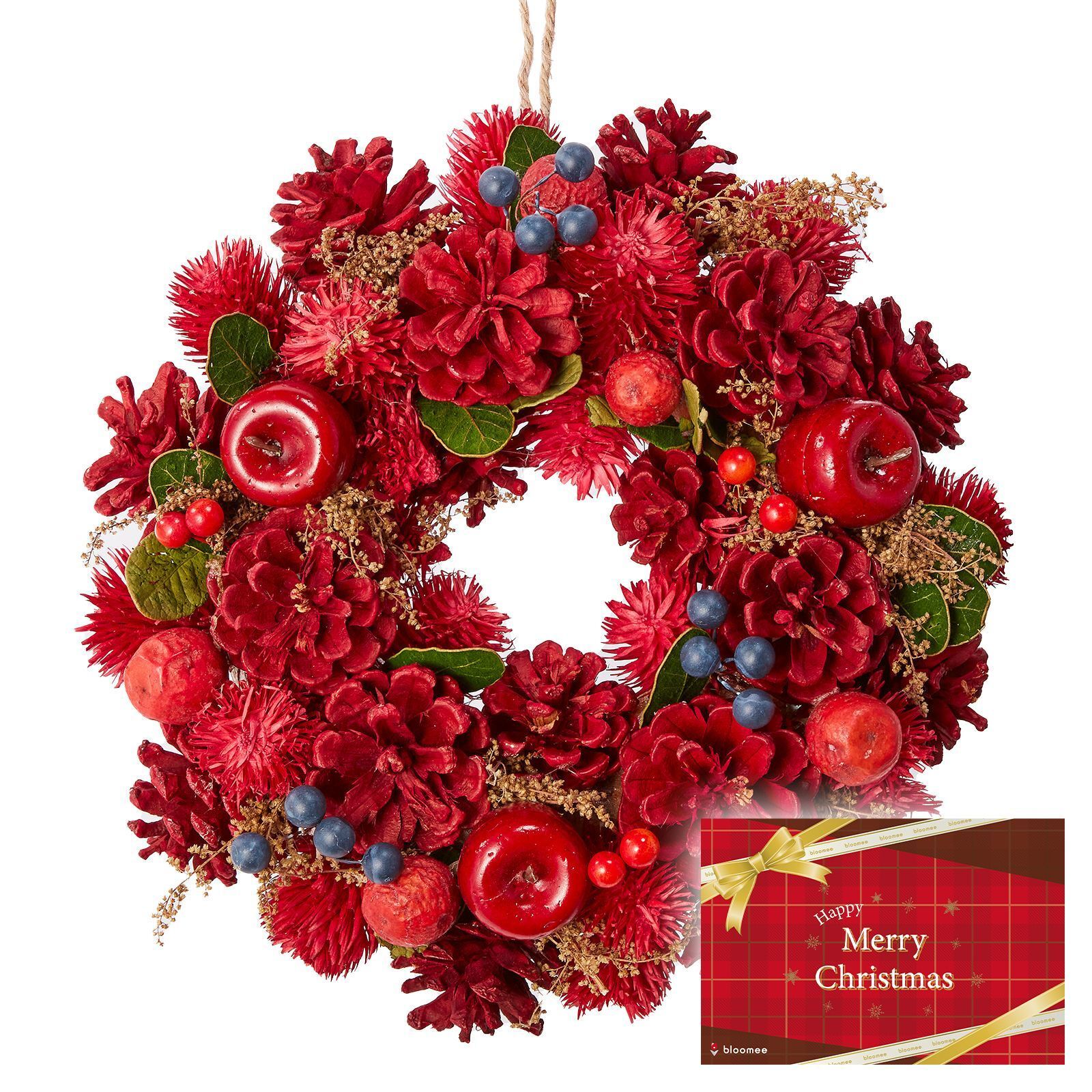 クリスマスリース ワインレッド クリスマスカード付き