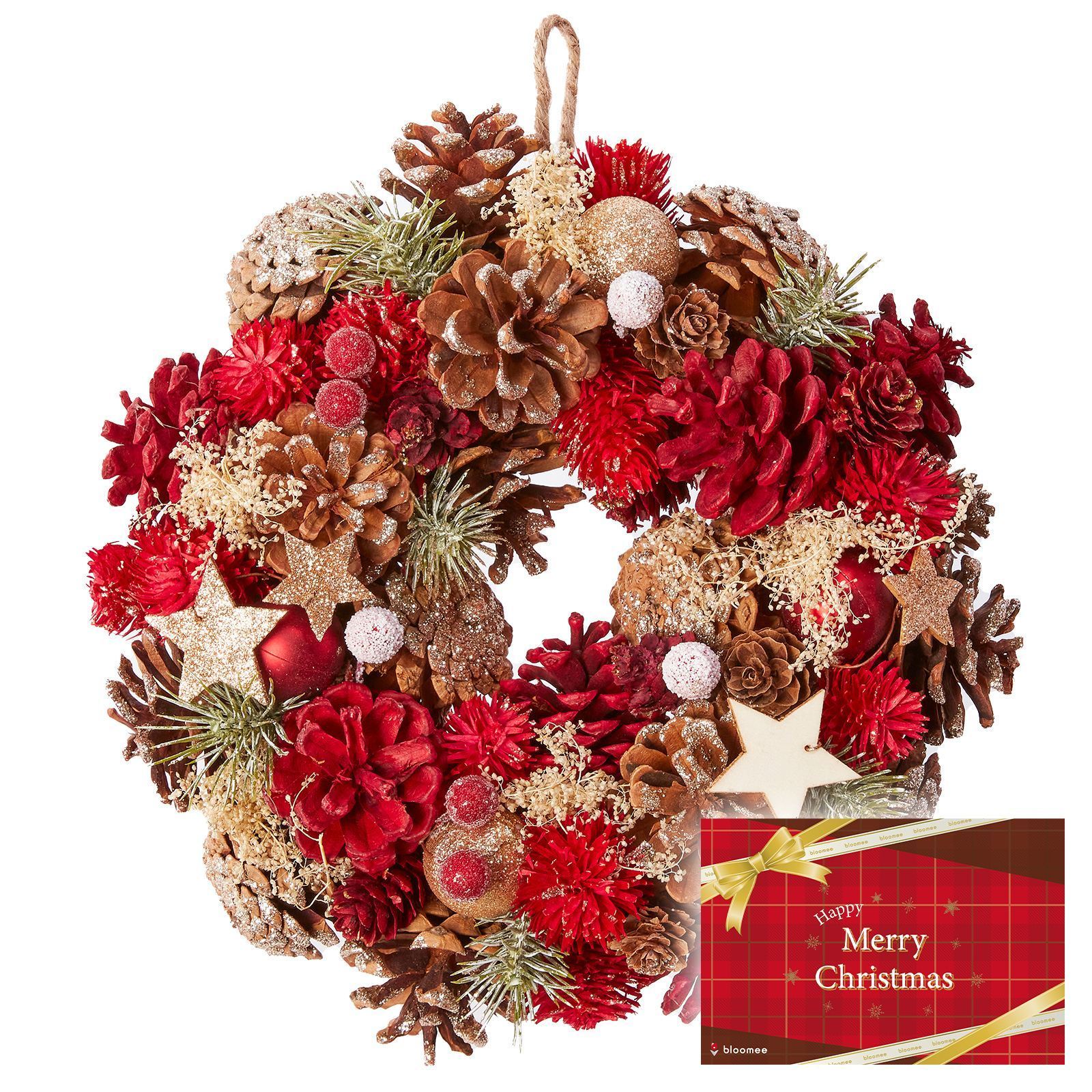 クリスマスリース レッド クリスマスカード付き