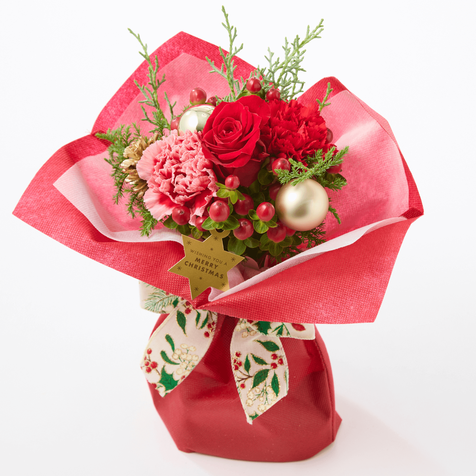 そのまま飾れるブーケ(クリスマスver、Sサイズ) クリスマスカード付き