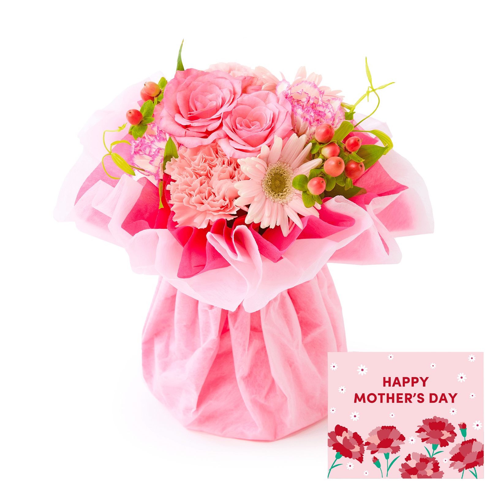 そのまま飾れるブーケ Sサイズ ピンク【母の日カード付き】