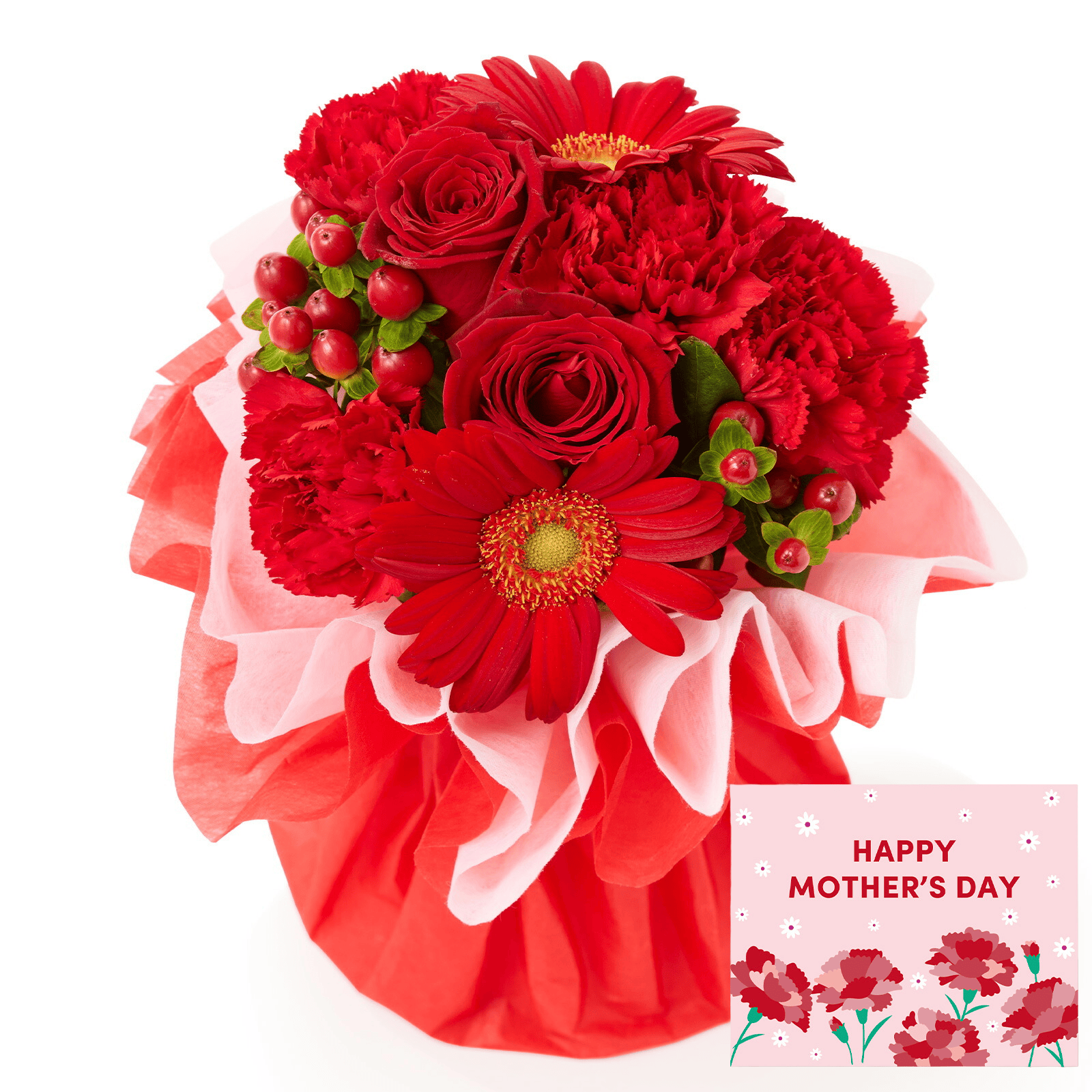そのまま飾れるブーケ Sサイズ 赤【母の日カード付き】