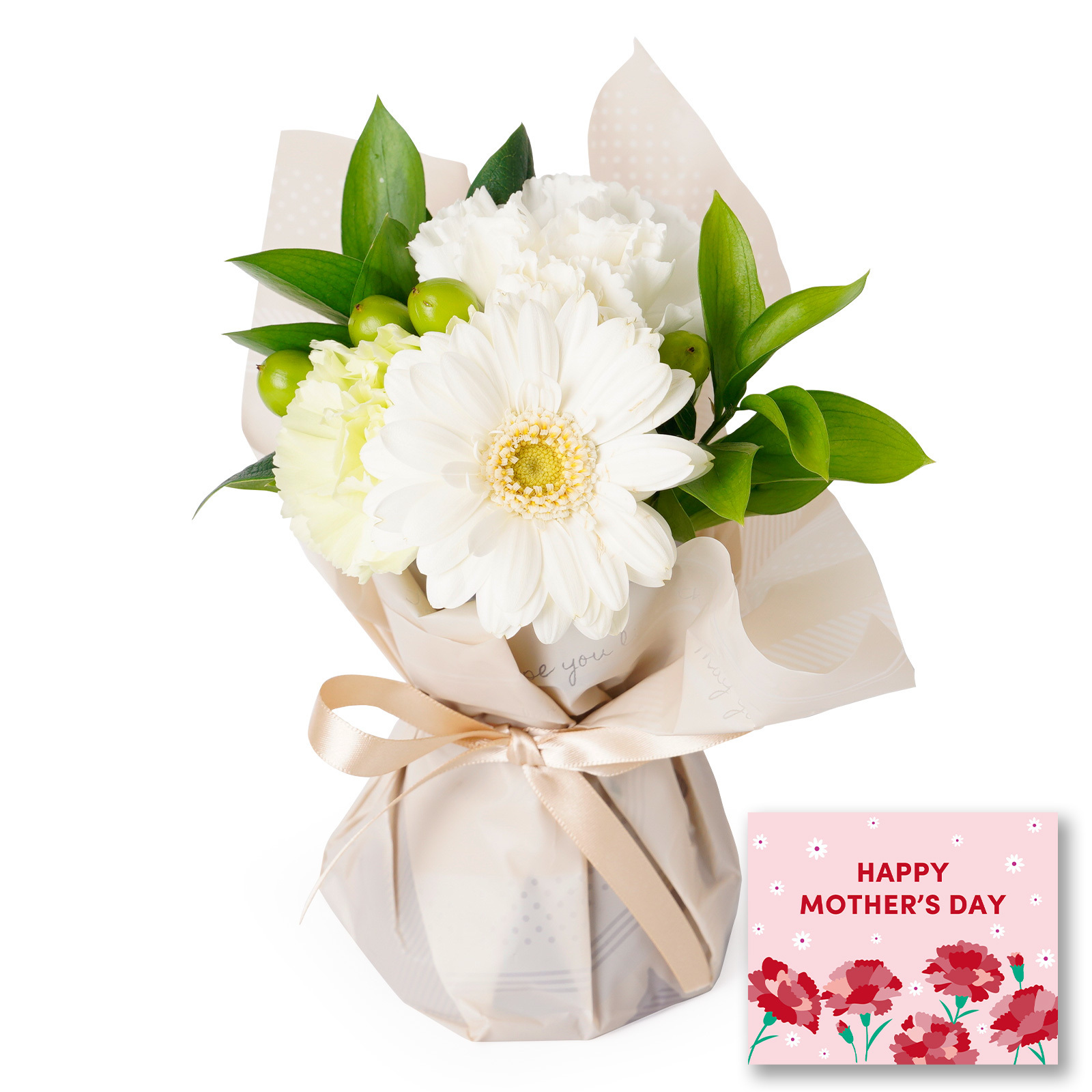 そのまま飾れるブーケ XSサイズ ホワイト【母の日カード付き】