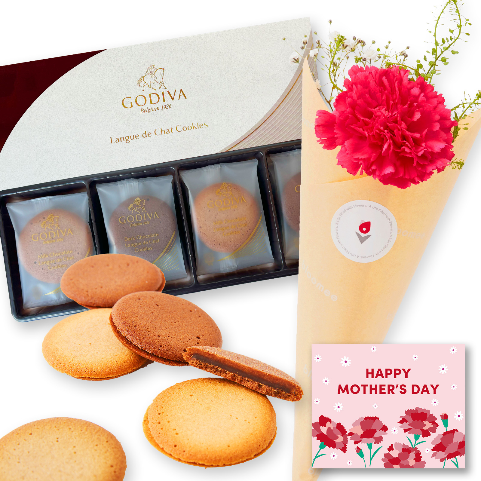 ゴディバ クッキーアソートメントとお花3本ブーケセット【母の日カード付き】