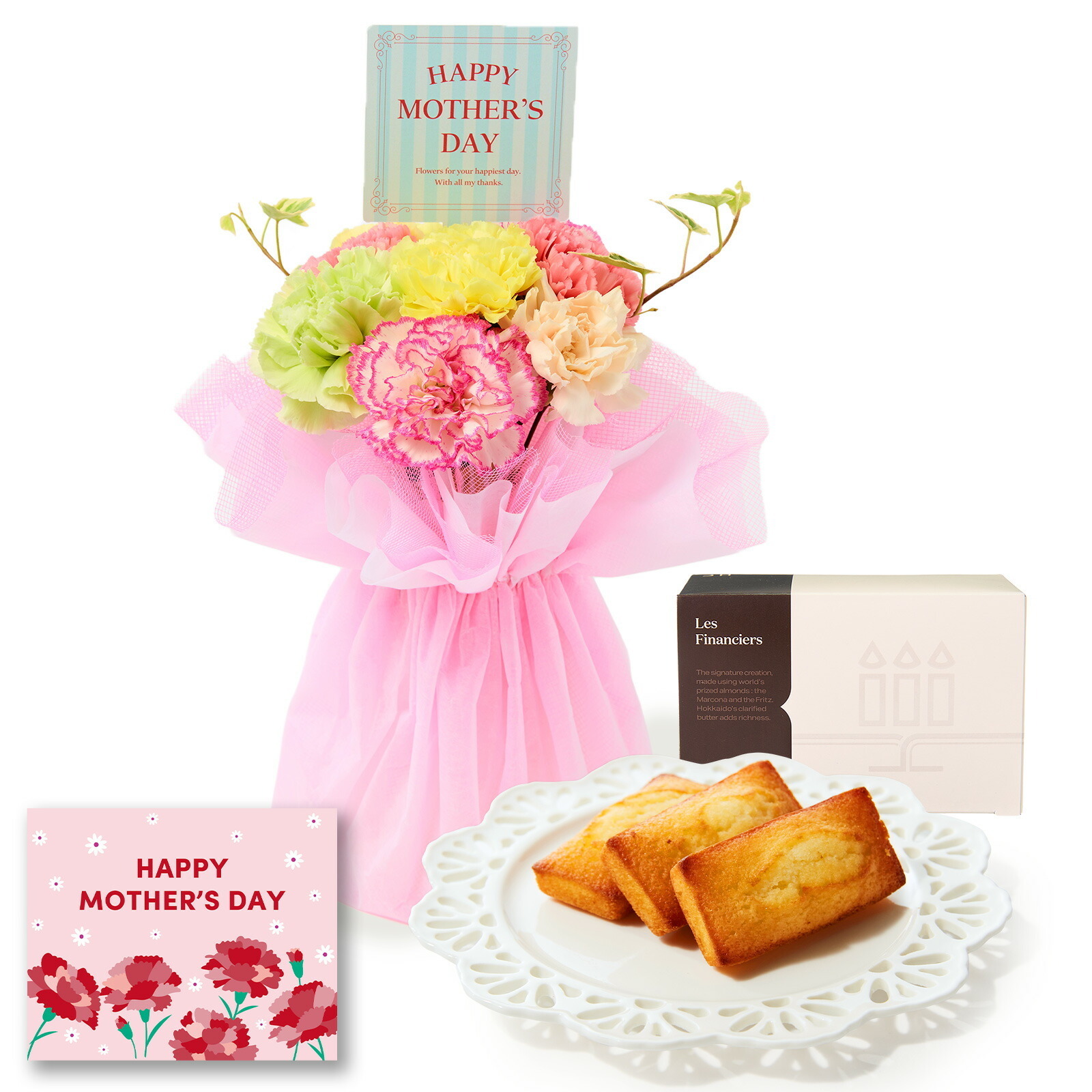 そのまま飾れるブーケ(母の日ver、Sサイズ) と アンリ・シャルパンティエ フィナンシェ のセット【母の日カード付き】