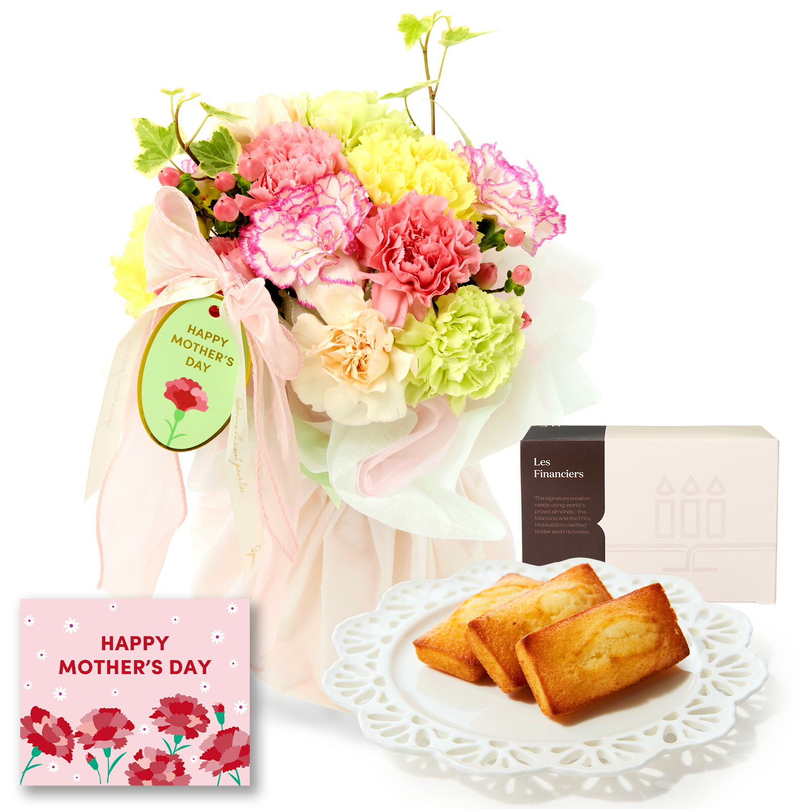 そのまま飾れるブーケ(母の日ver、Mサイズ) と アンリ・シャルパンティエ フィナンシェ のセット【母の日カード付き】