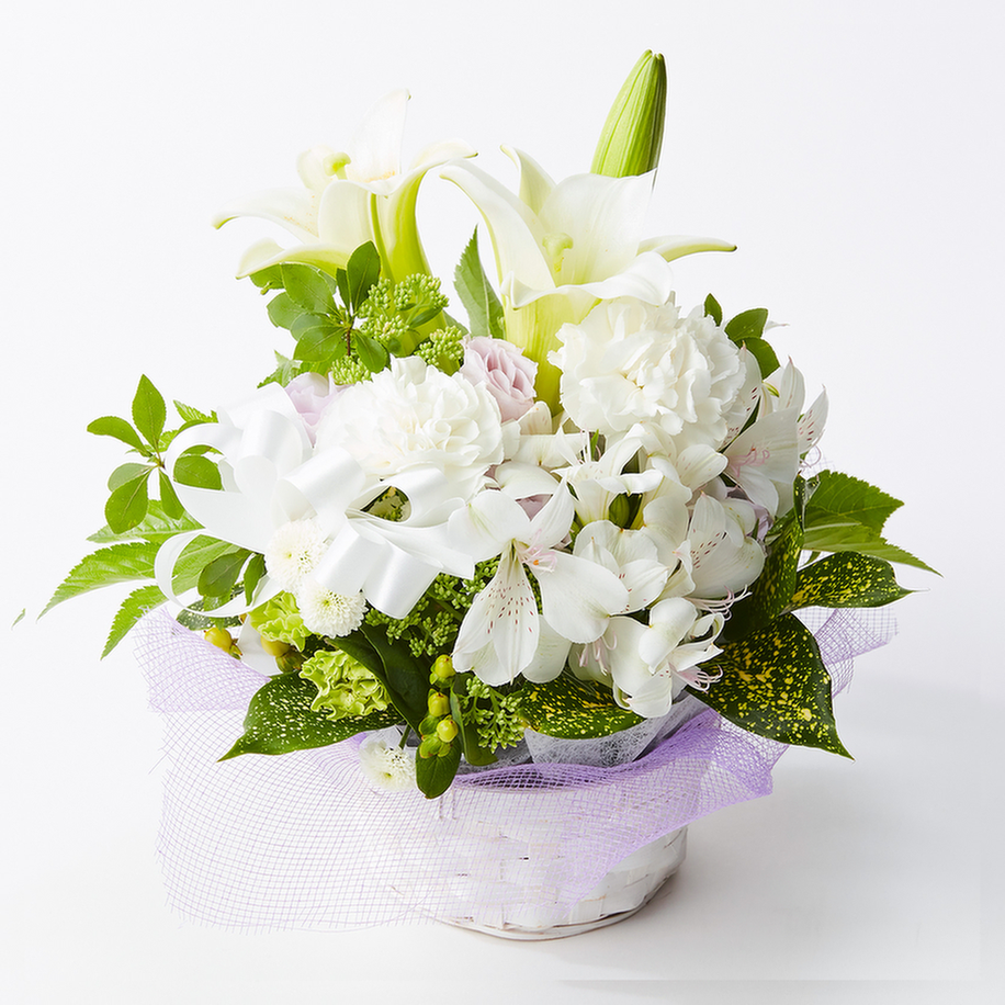 【お悔やみ・お供えの花】アレンジメント(おまかせ) Sサイズ　喪中お見舞いカード