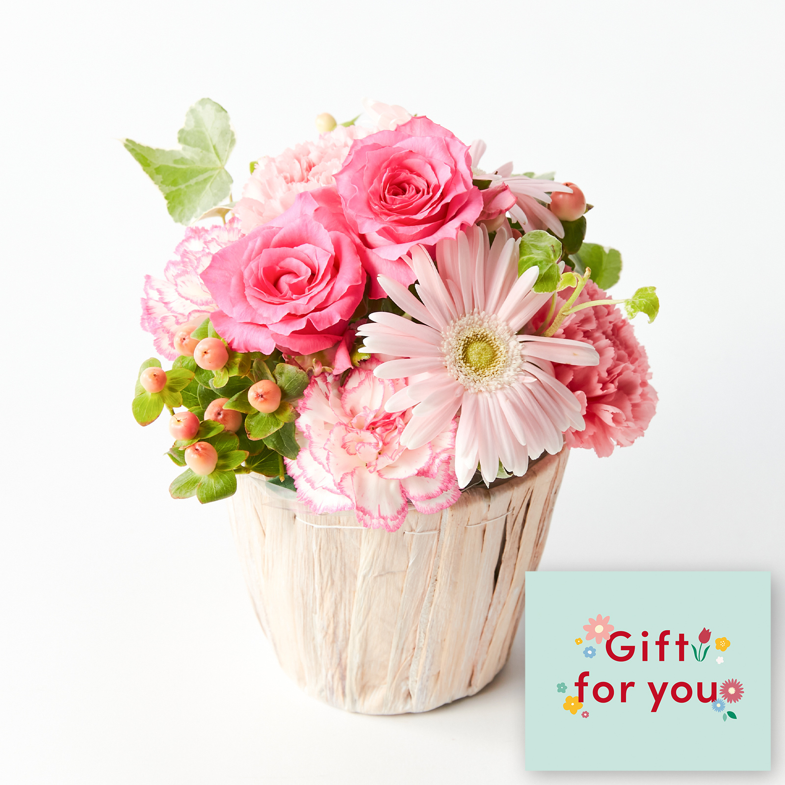 アレンジメント(ピンク)Sサイズ　Gift for youカード付き