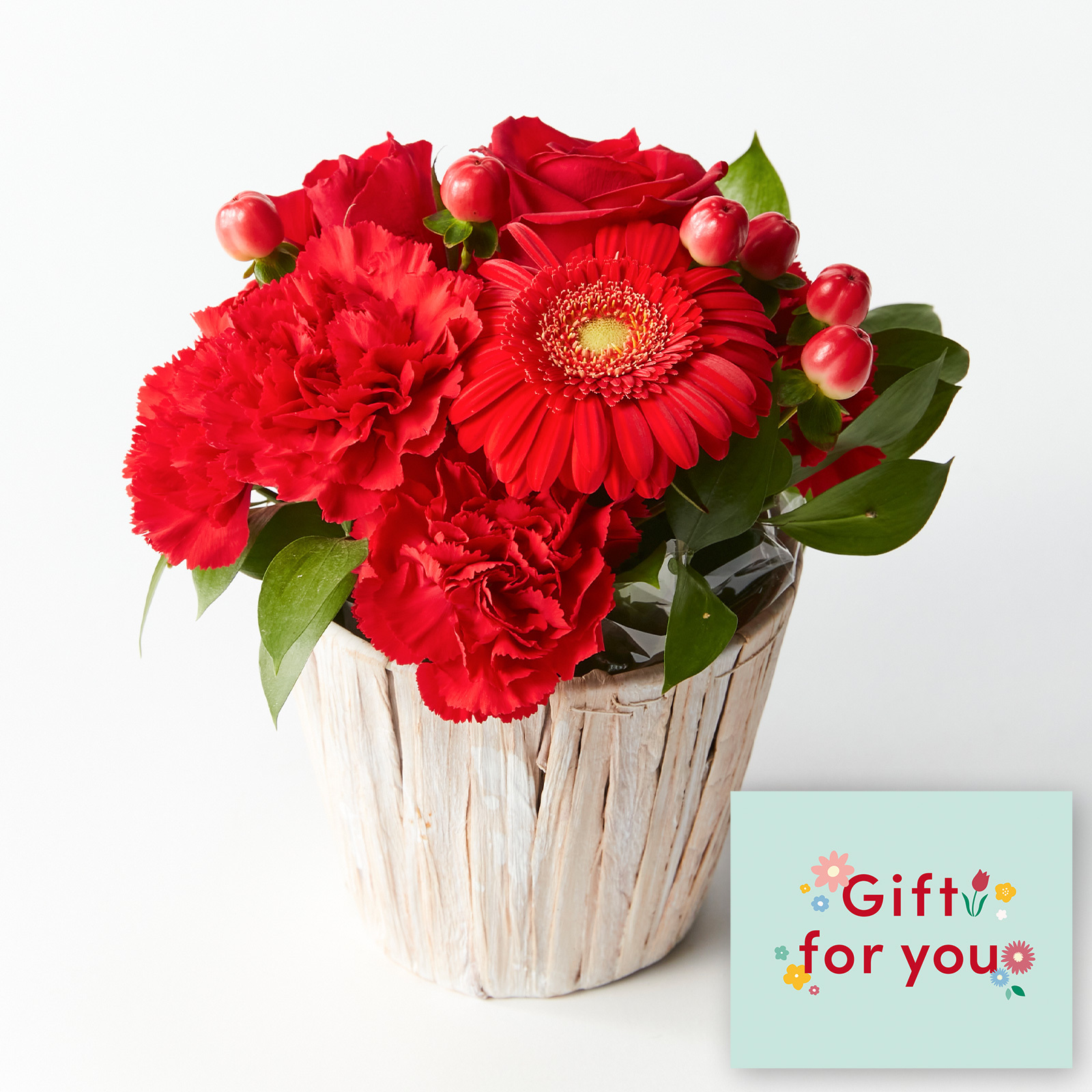 アレンジメント(赤)Sサイズ　Gift for youカード付き