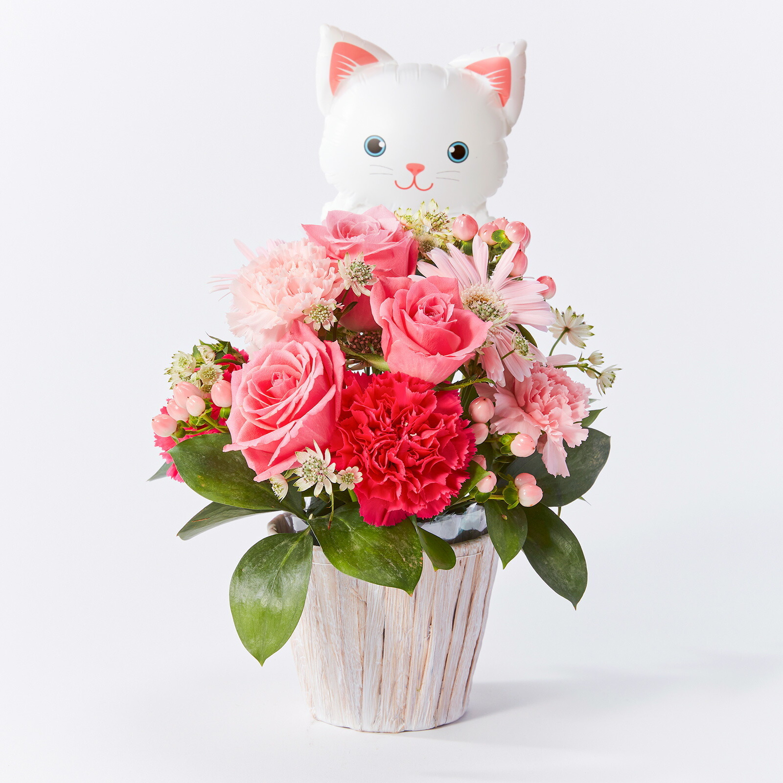 アレンジメント(ピンク)Mサイズ　ねこバルーン付き