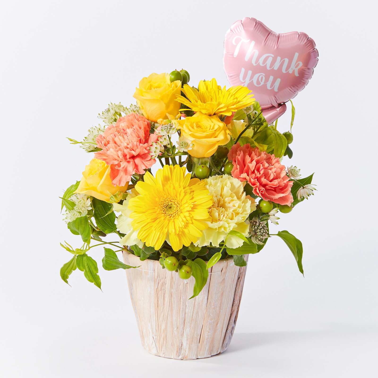 アレンジメント(黄)Mサイズ　Thank youバルーン付き