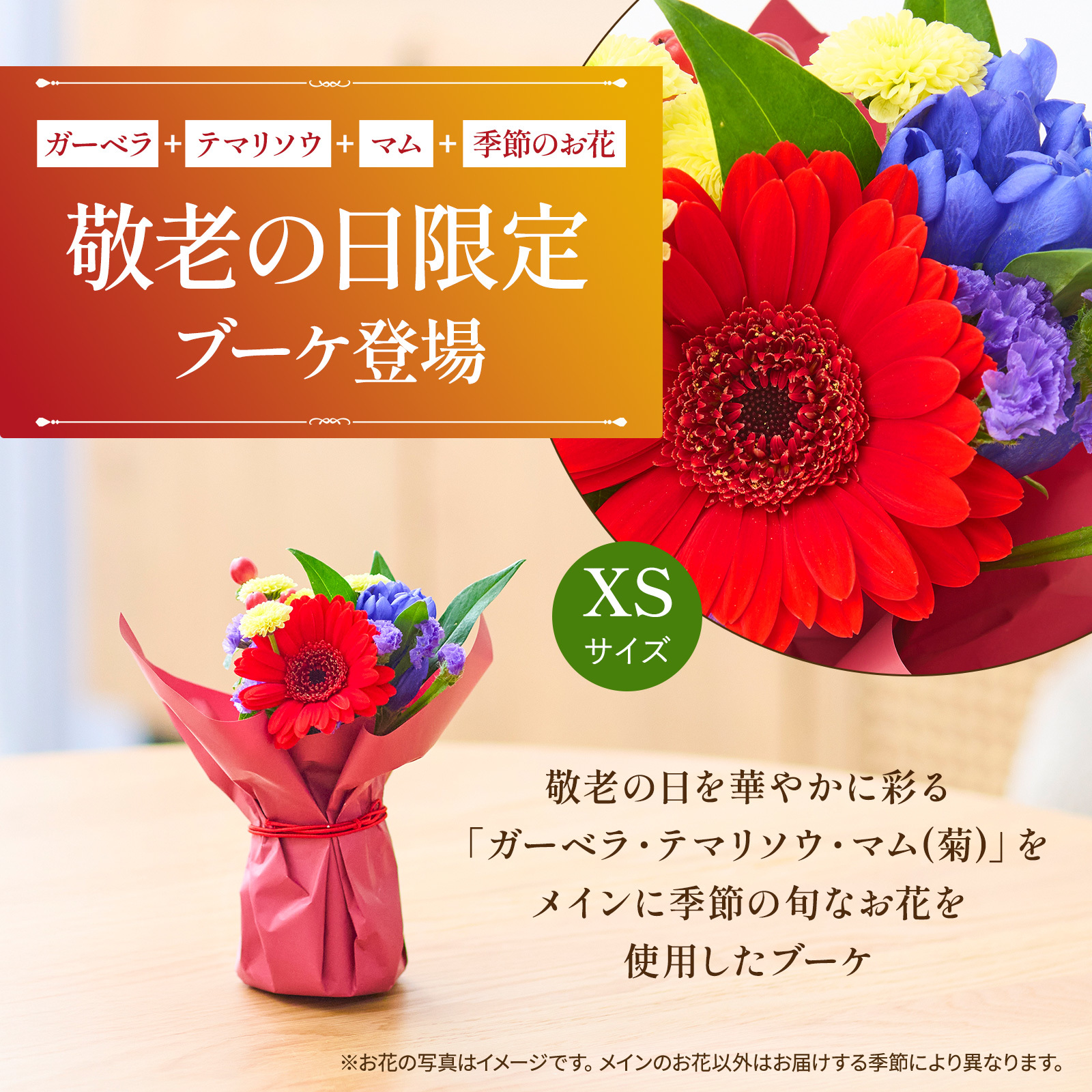 【敬老の日】そのまま飾れる敬老の日ブーケ XSサイズ 敬老の日カード付き