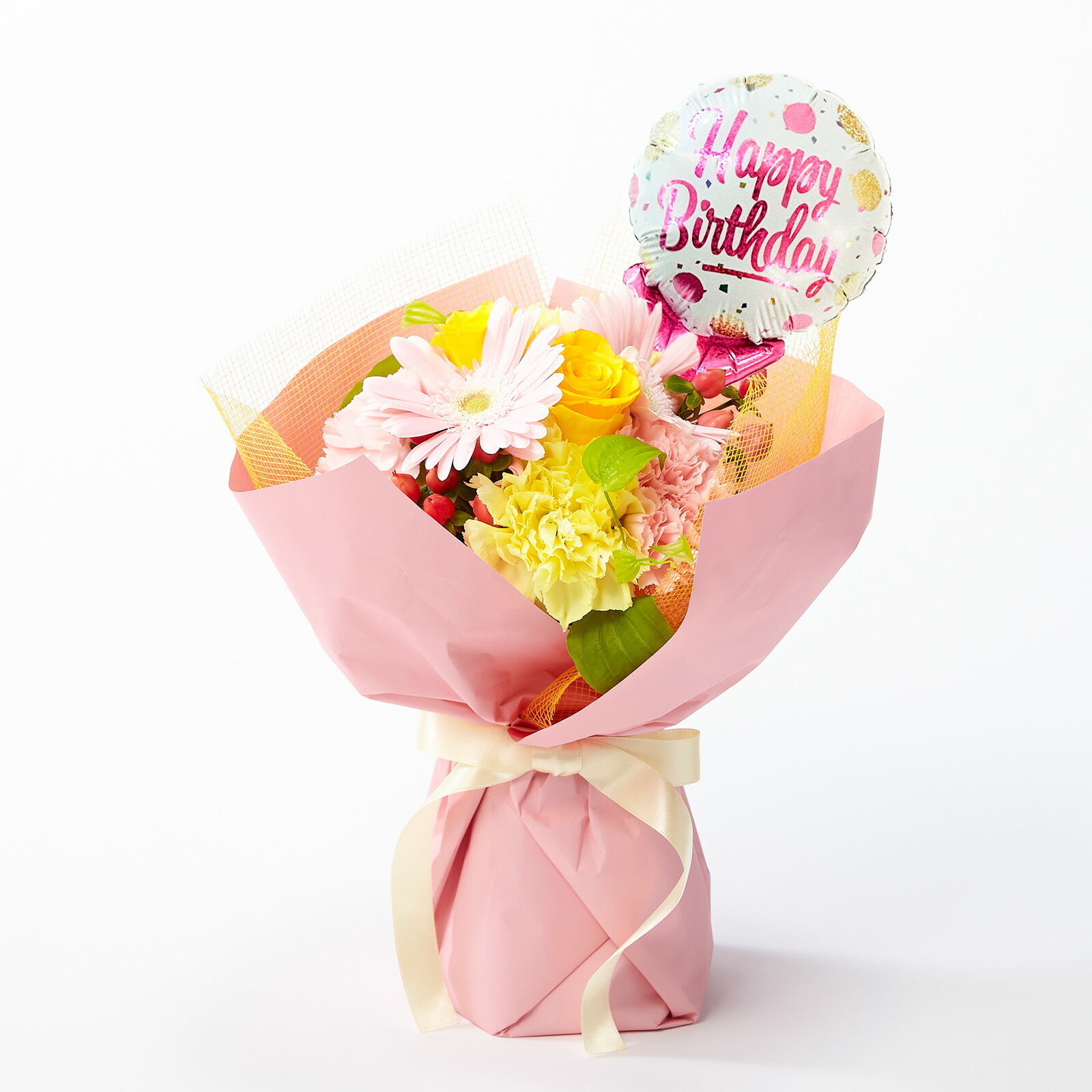 そのまま飾れるブーケ(カラフル)Sサイズ　Happy Birthdayバルーン付き