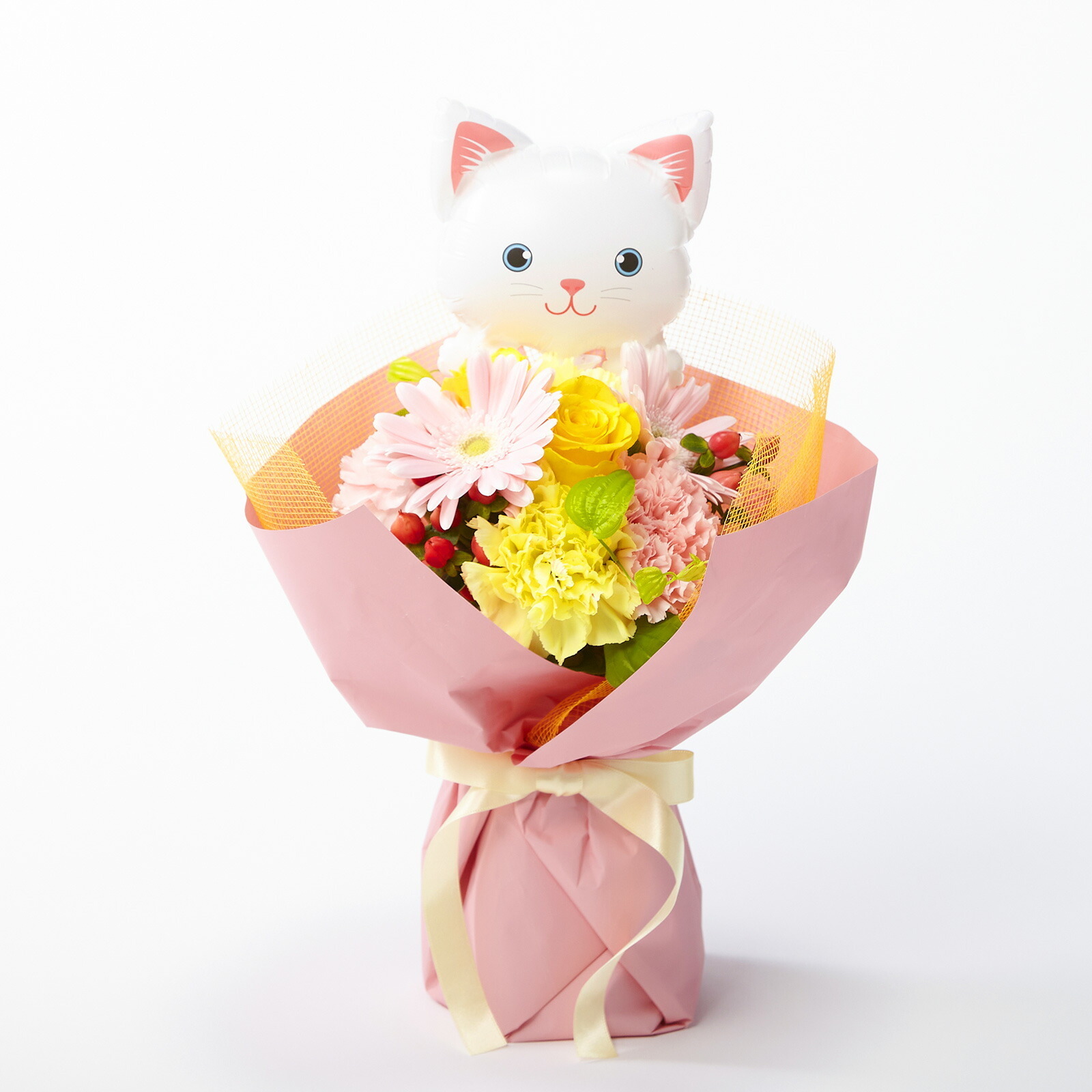 そのまま飾れるブーケ(カラフル)Sサイズ　ねこバルーン付き