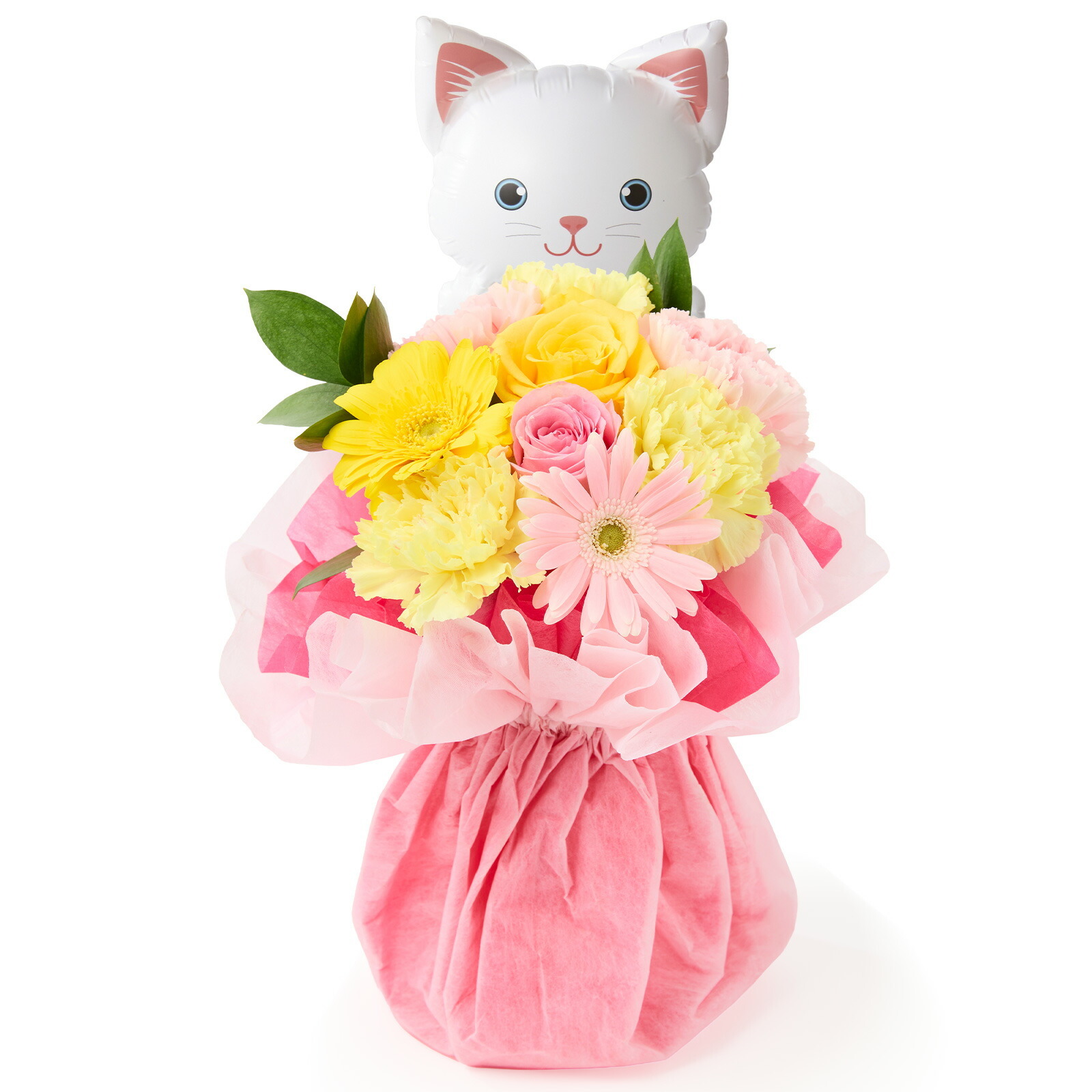 そのまま飾れるブーケ(カラフル、Sサイズ) ねこバルーン付き