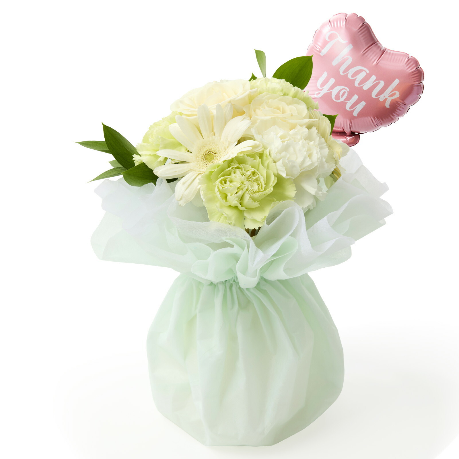 そのまま飾れるブーケ(白色、Sサイズ) Thank youバルーン付き