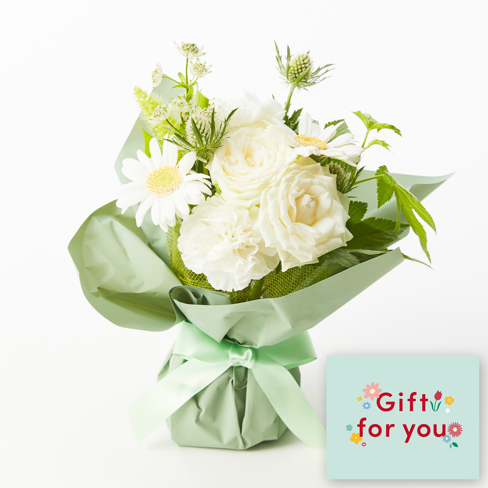 そのまま飾れるブーケ(白)Sサイズ　Gift for youカード付き