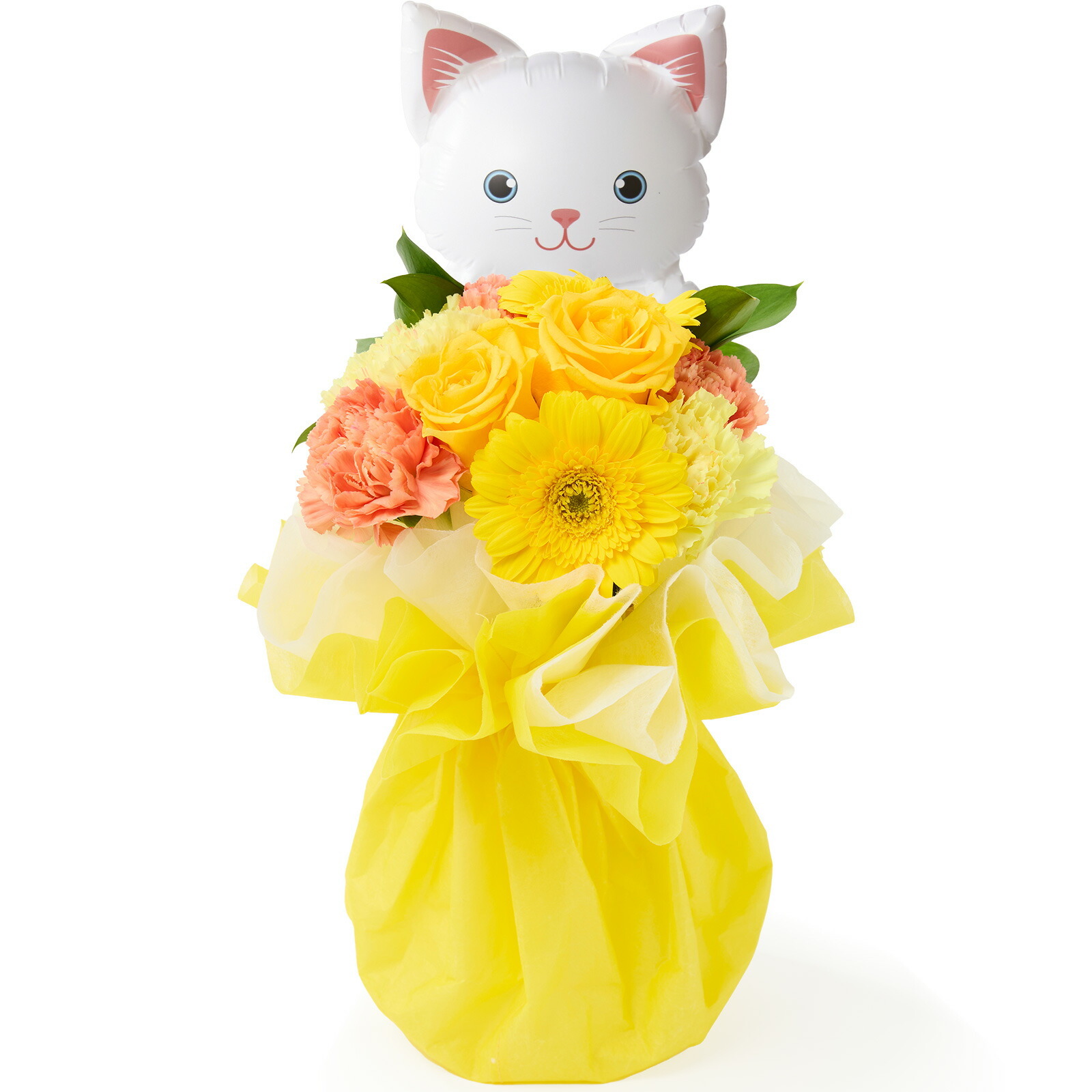 そのまま飾れるブーケ(黄色、Sサイズ) ねこバルーン付き