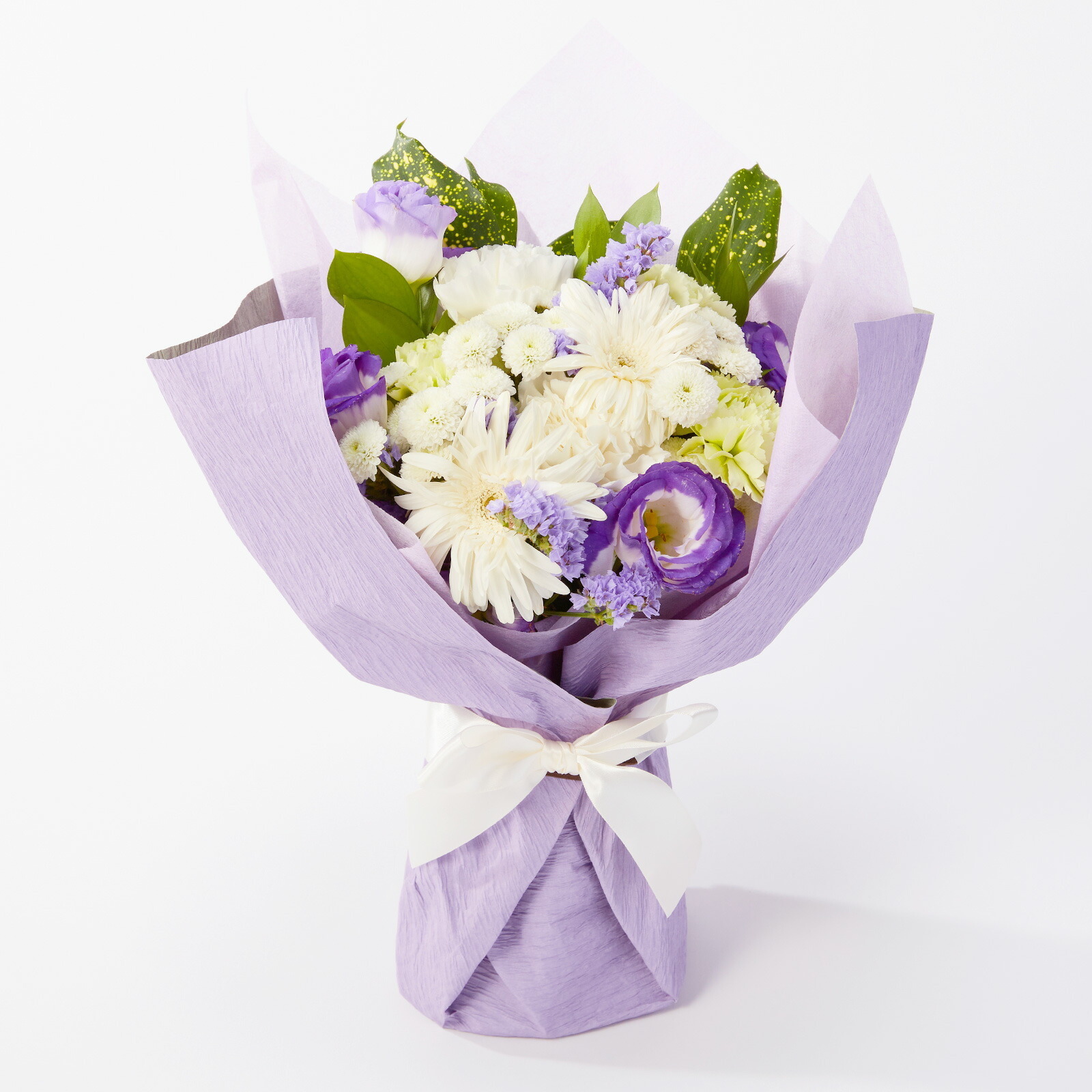【お悔やみ・お供えの花】線香付き　お供えの花束(青・紫)Mサイズ