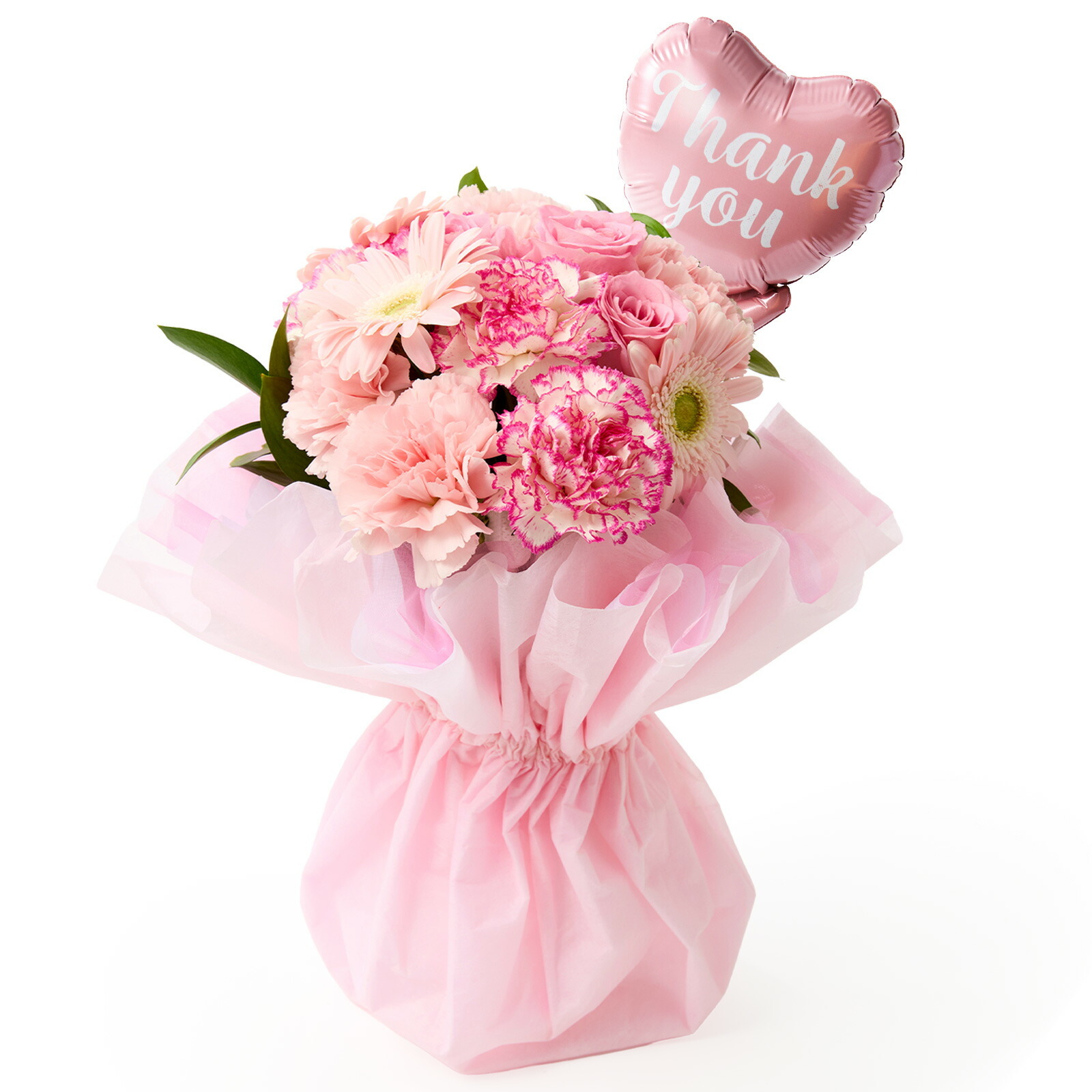 そのまま飾れるブーケ(ピンク、Mサイズ) Thank youバルーン付き