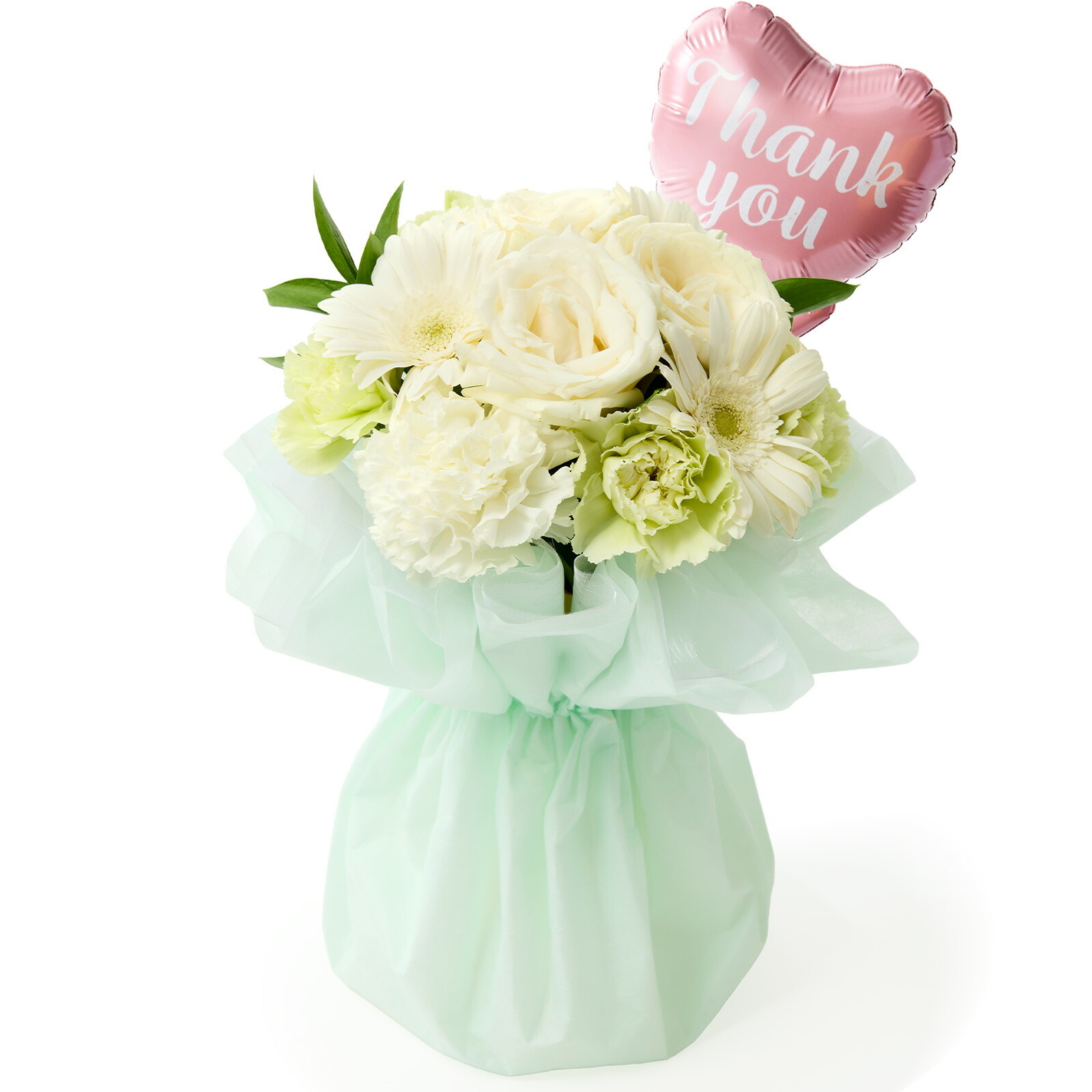 そのまま飾れるブーケ(白色、Mサイズ) Thank youバルーン付き