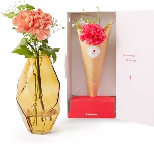 お花3本と花瓶セット(ブラウン ひし形)　Gift for youカード付き