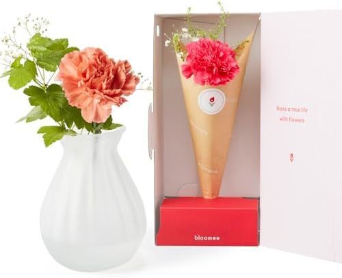 お花3本と花瓶セット(ホワイトマット 丸型)