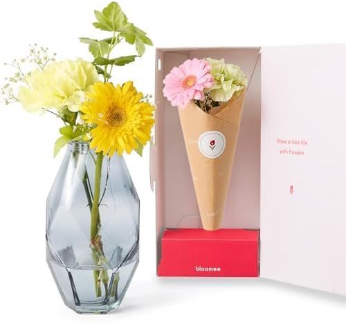 お花4本と花瓶セット(ブラック ひし形)　Gift for youカード付き