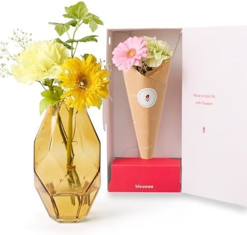 お花4本と花瓶セット(ブラウン ひし形)　Gift for youカード付き