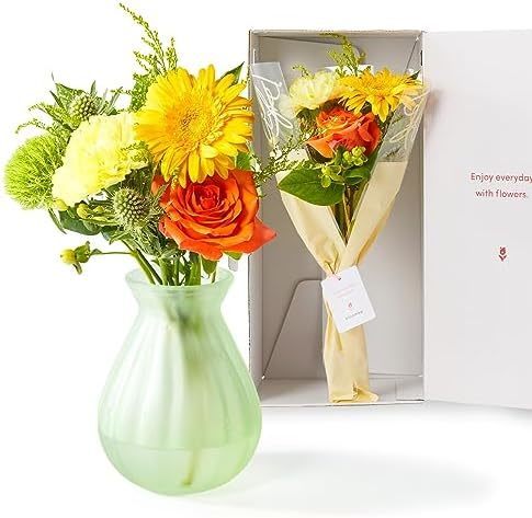 お花8本と花瓶セット(グリーンマット 丸型)　Gift for youカード付き