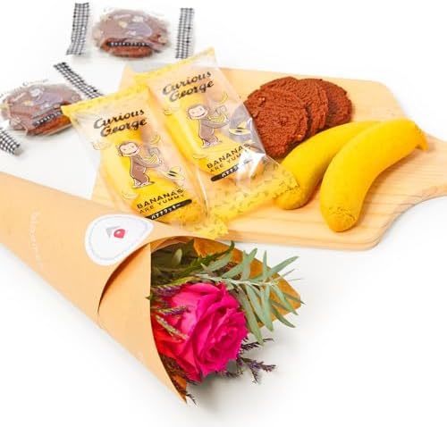 おさるのジョージスイーツセットとお花3本　Gift for youカード付き