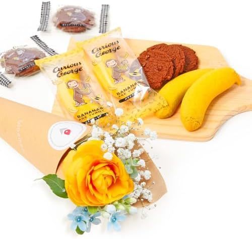 おさるのジョージスイーツセットとお花4本　Gift for youカード付き