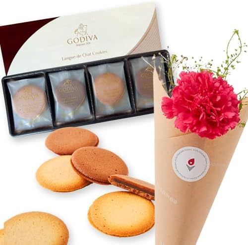 ゴディバクッキーアソートメントとお花3本　Gift for youカード付き