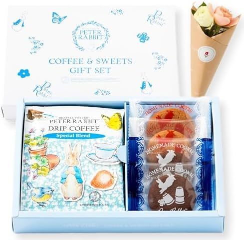 ピーターラビットコーヒー＆スイーツギフトとお花4本