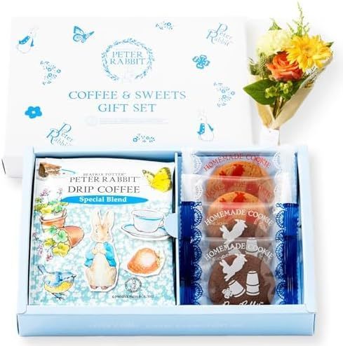 ピーターラビットコーヒー＆スイーツギフトとお花8本