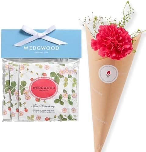 WEDGWOOD ワイルド ストロベリー ティーパック(4袋) と 季節のお花ブーケ(3本)