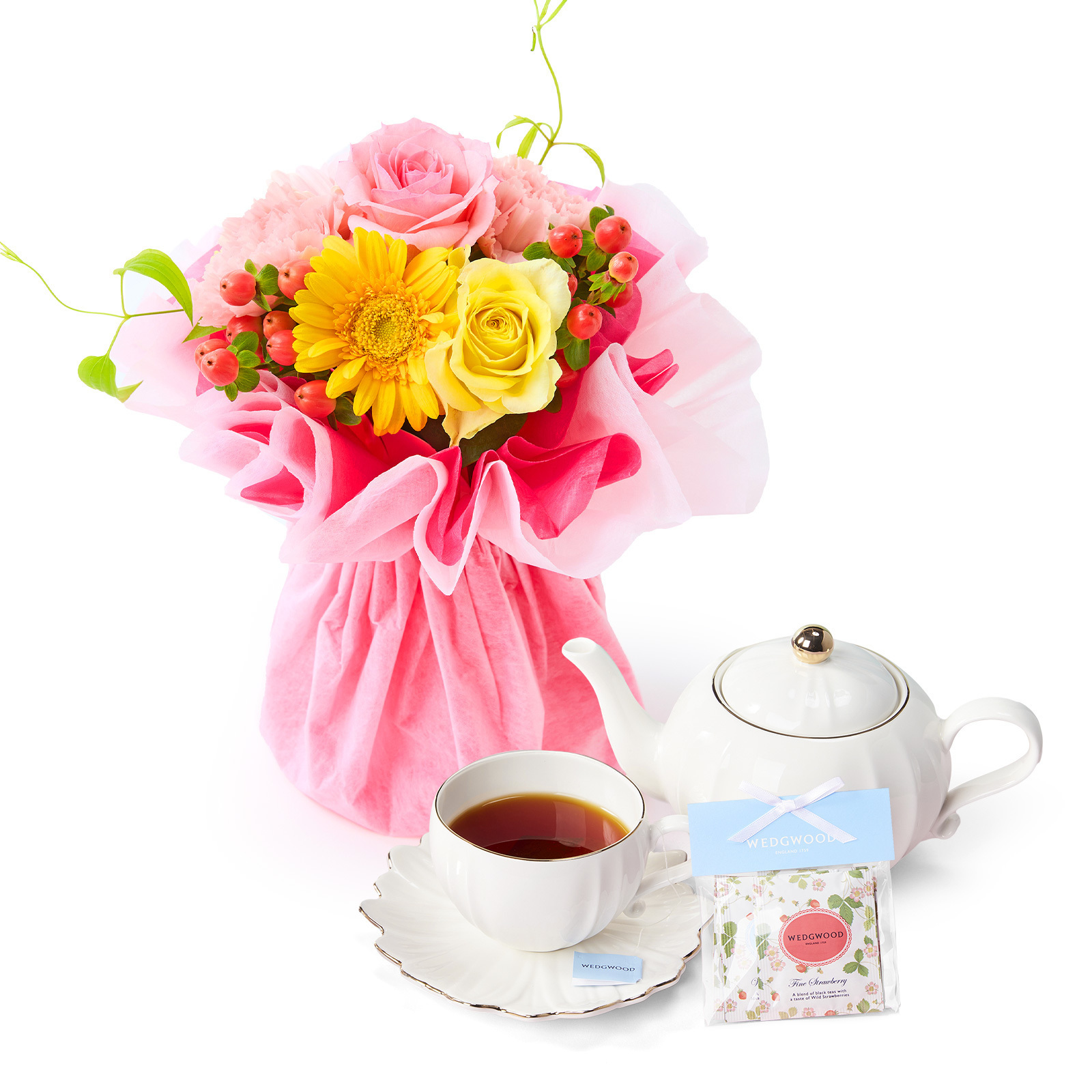 そのまま飾れるブーケSサイズ カラフル WEDGWOOD紅茶セット