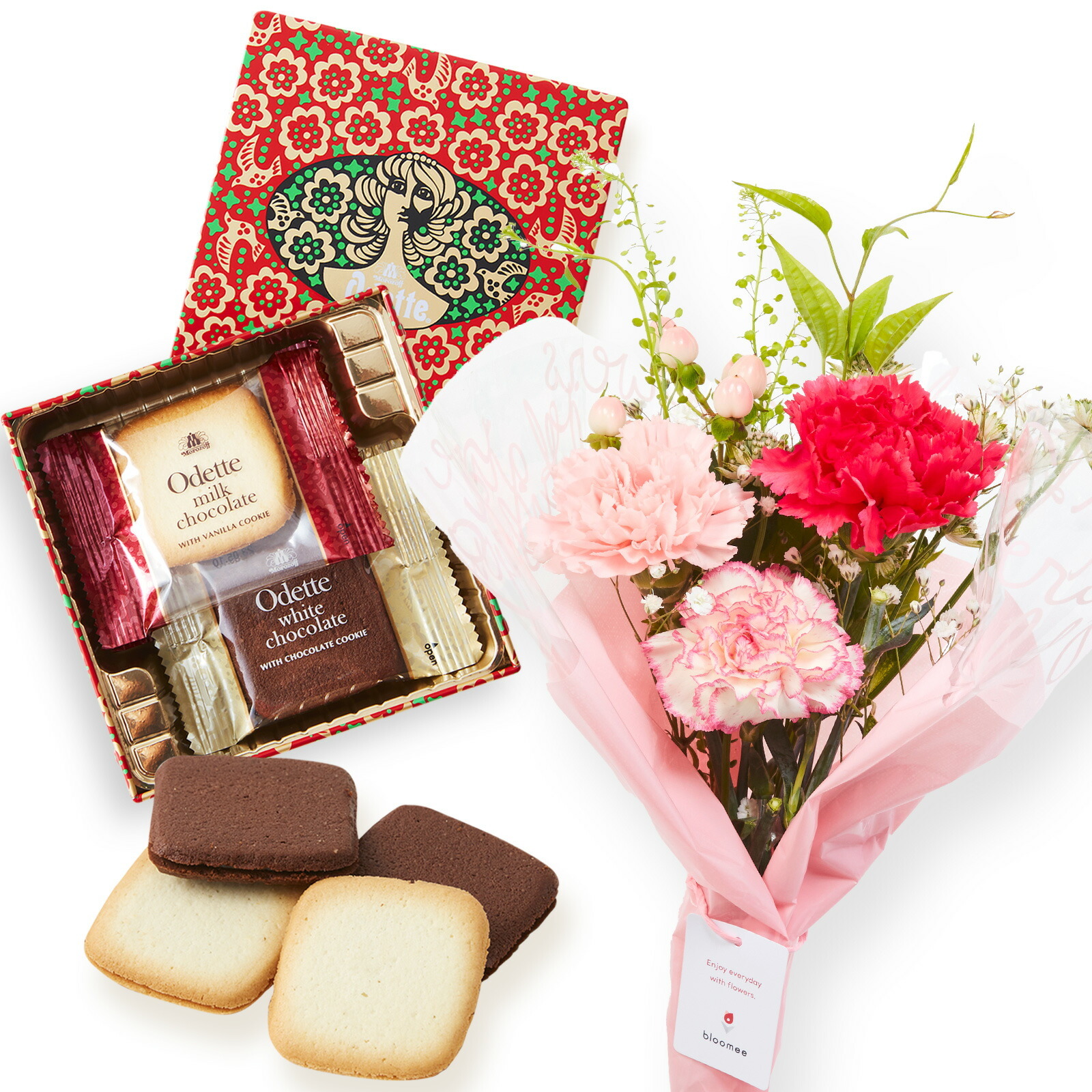 モロゾフ オデット と 季節のお花ブーケ(8本)セット クリスマスカード付き