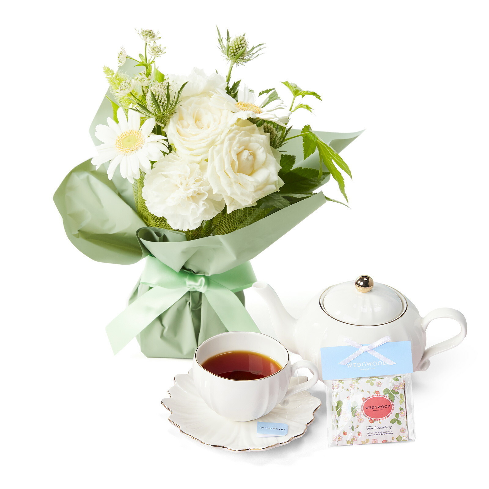 そのまま飾れるブーケSサイズ 白 WEDGWOOD紅茶セット