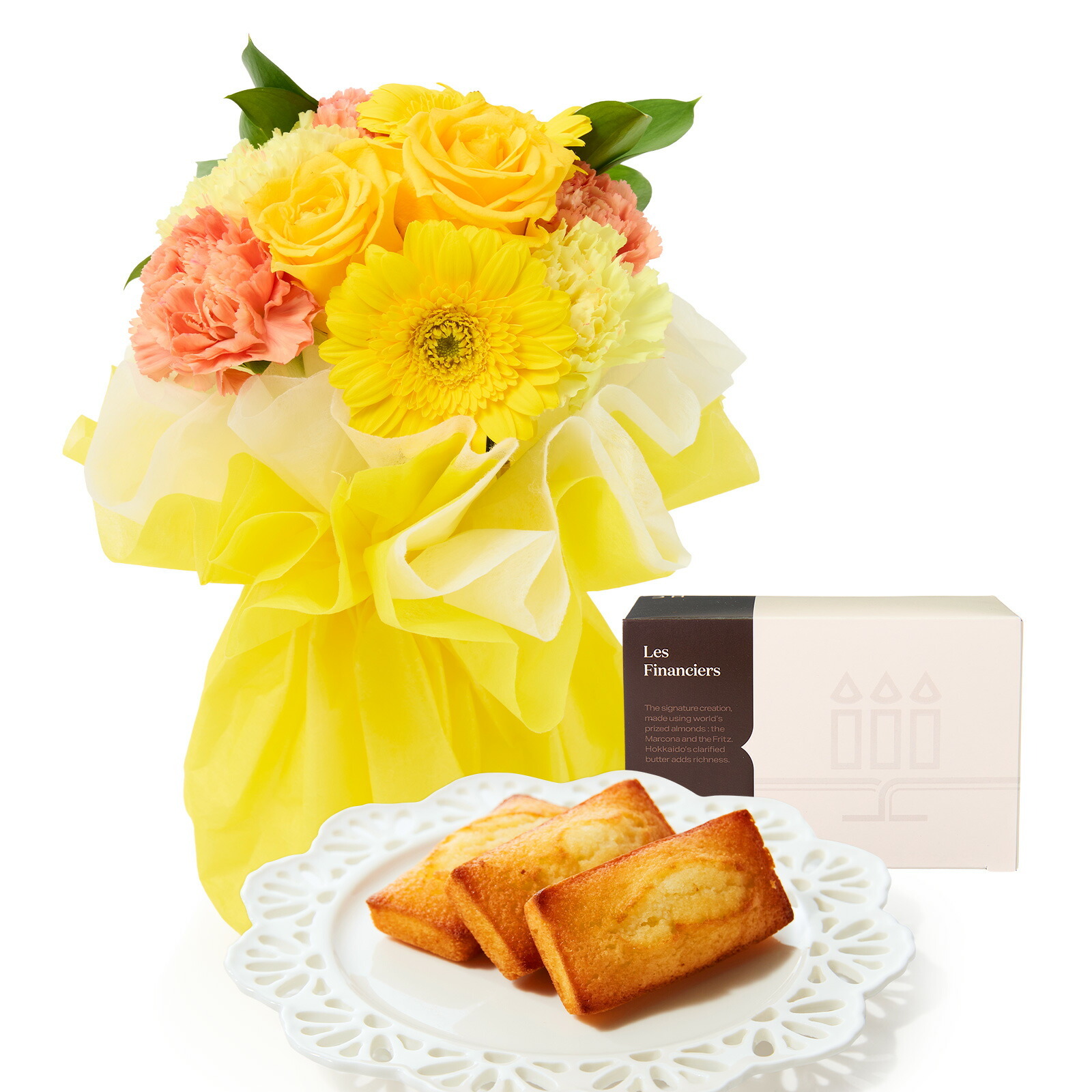 そのまま飾れるブーケ(黄色、Sサイズ) と アンリ・シャルパンティエ フィナンシェ のセット