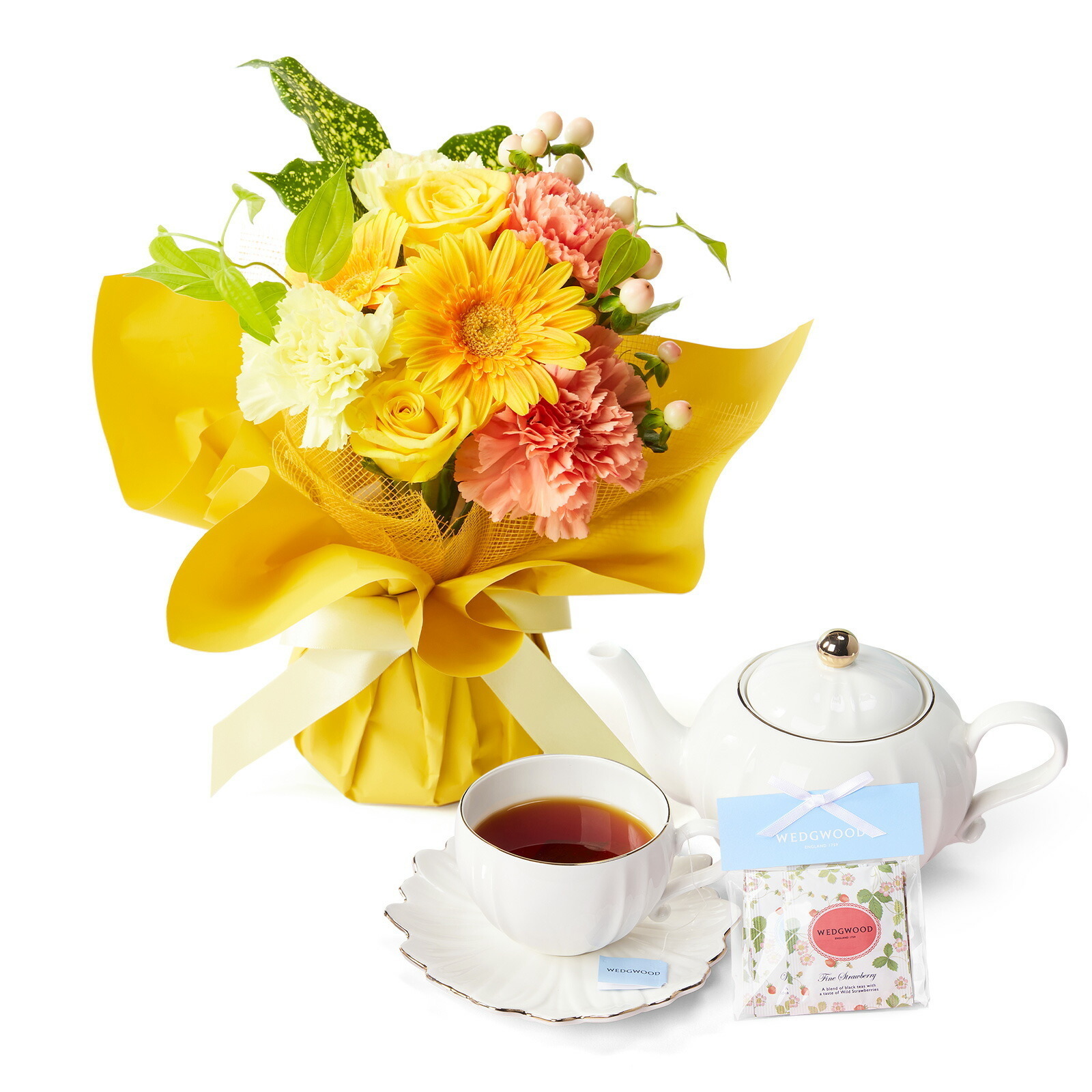 そのまま飾れるブーケ(黄色、Sサイズ) と WEDGWOOD紅茶 のセット