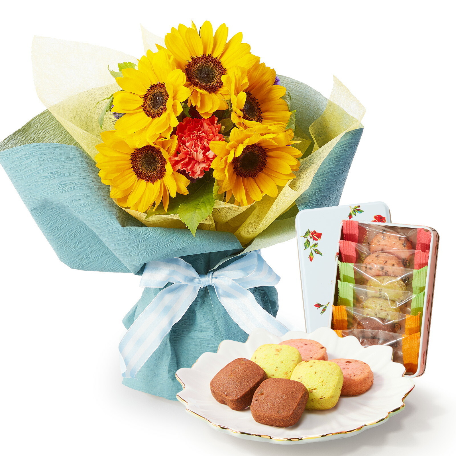 そのまま飾れるブーケ ひまわり Mサイズ 千疋屋クッキーセット | お花