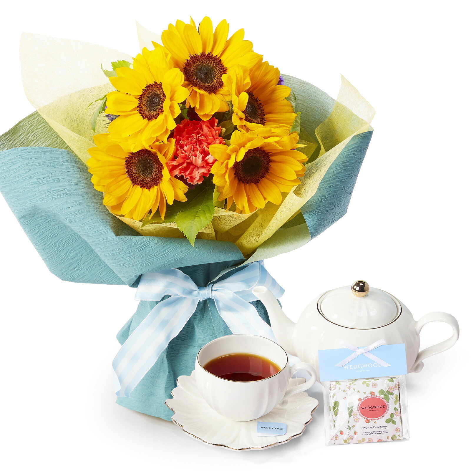 そのまま飾れるブーケ ひまわり Mサイズ WEDGWOOD紅茶セット