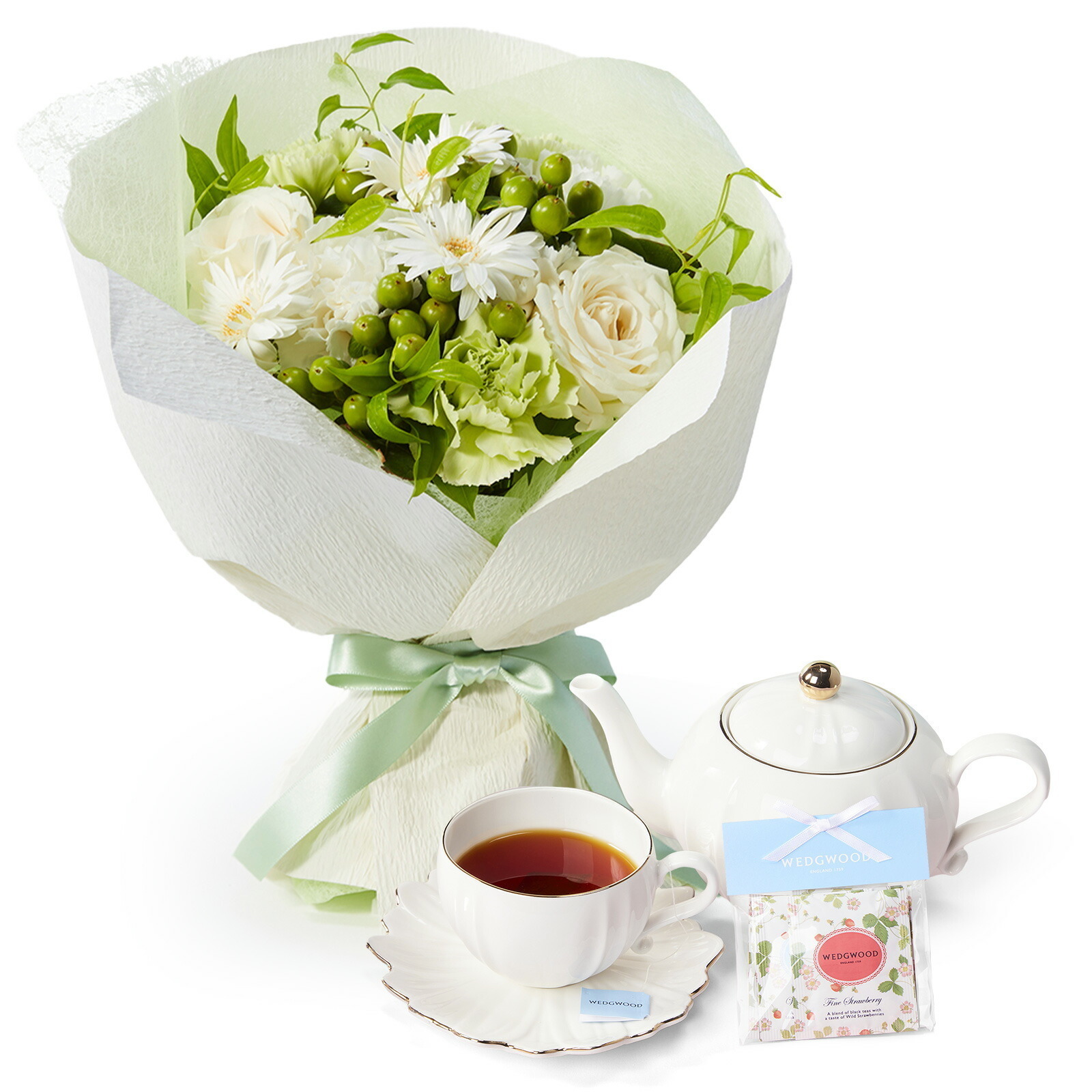 そのまま飾れるブーケMサイズ 白 WEDGWOOD紅茶セット
