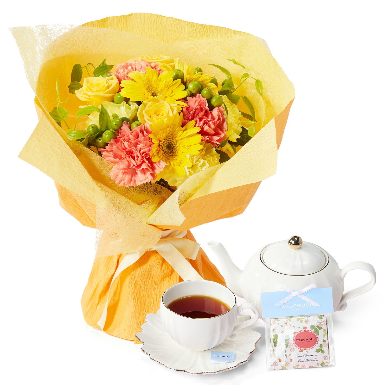 そのまま飾れるブーケMサイズ 黄 WEDGWOOD紅茶セット