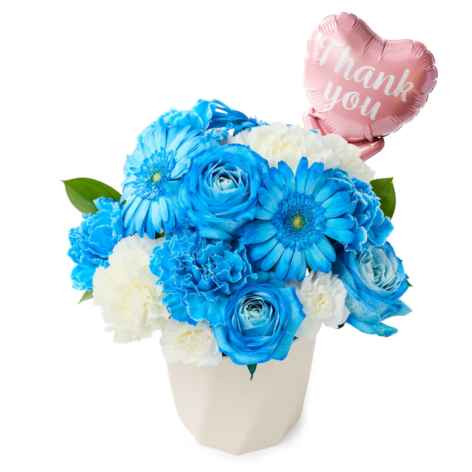 アレンジメント(ブルー)Mサイズ　Thank youバルーン付き