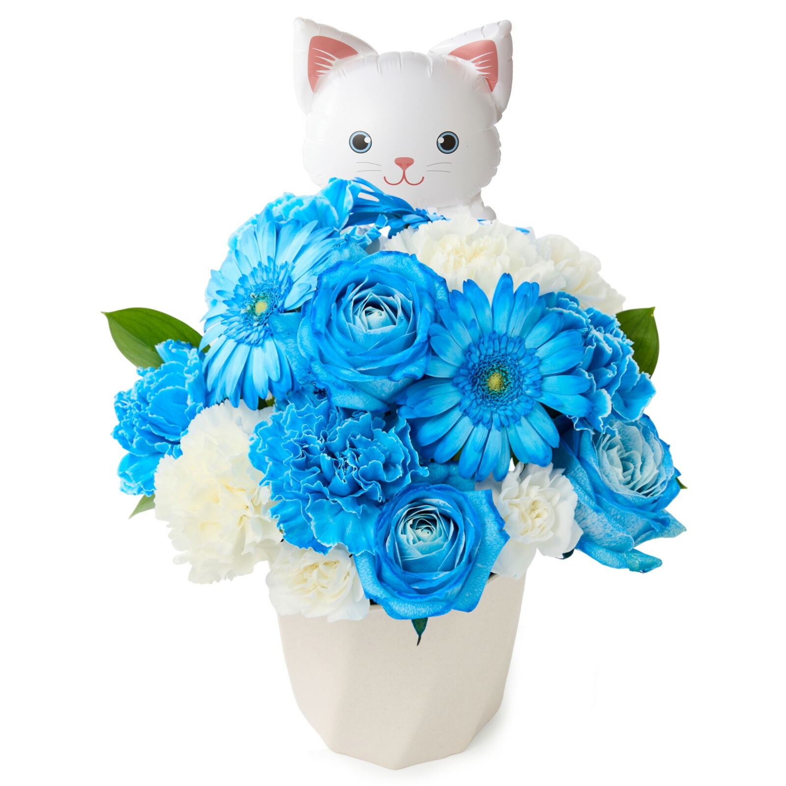 アレンジメント(ブルー)Mサイズ　ねこバルーン付き