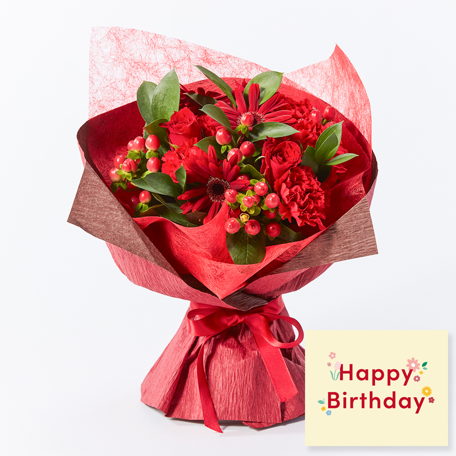 そのまま飾れるブーケ(赤) Mサイズ Happy Birthday カード付き