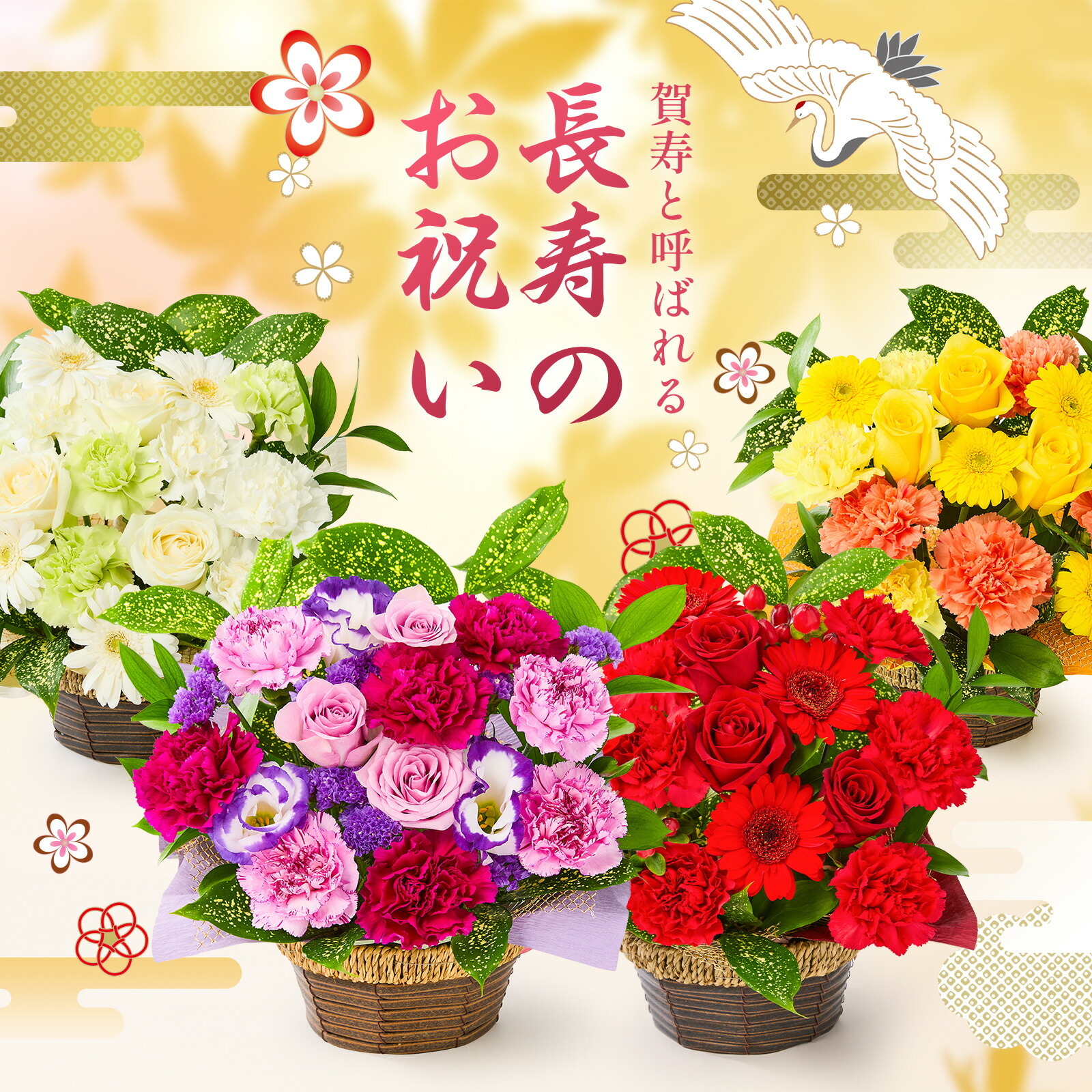 賀寿 長寿祝いアレンジメント(赤) 賀寿カード付き