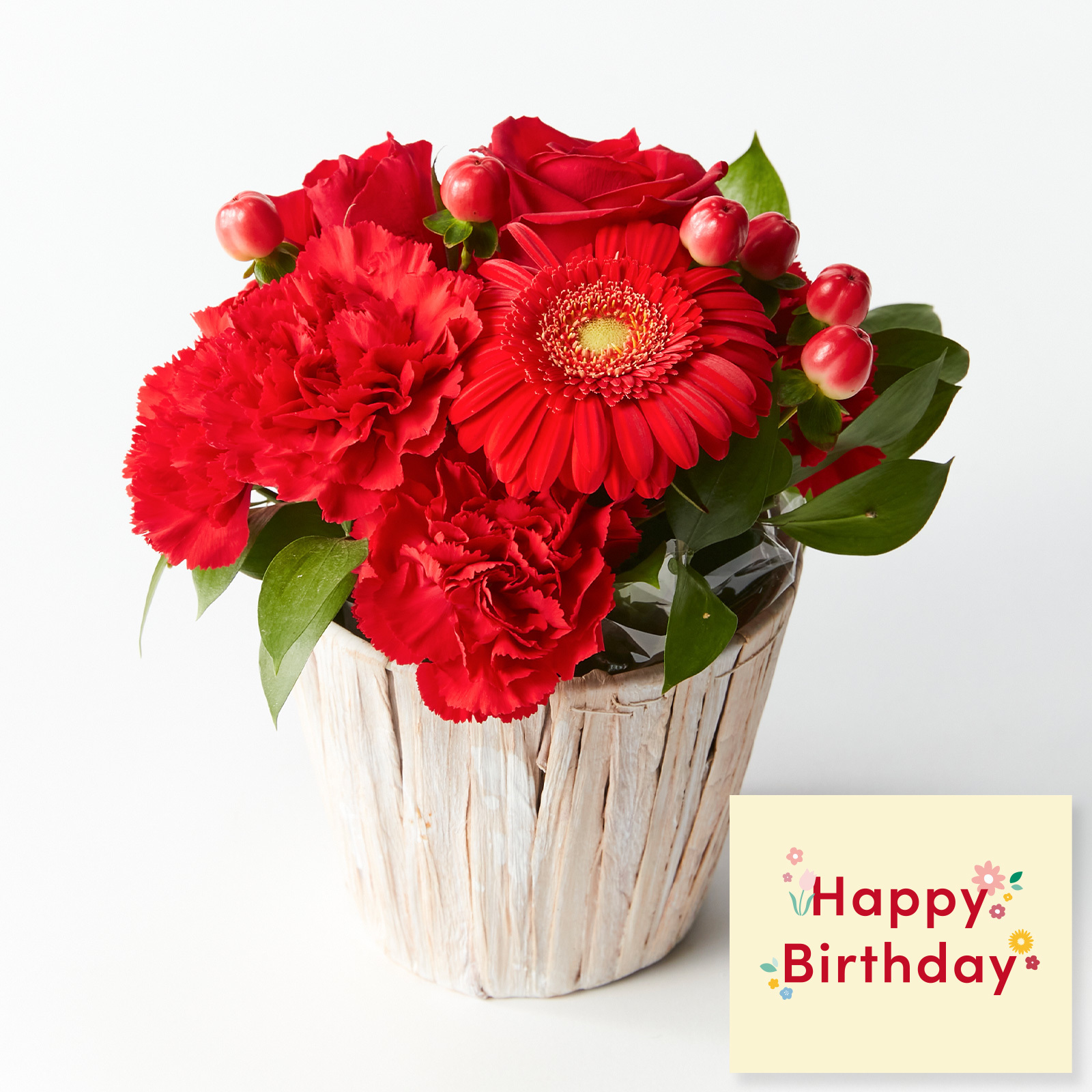 アレンジメント(赤) Sサイズ Happy Birthday カード付き